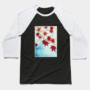 Red Maple Tree Nature Forest Wood Leaves Watercolor Baseball T-Shirt